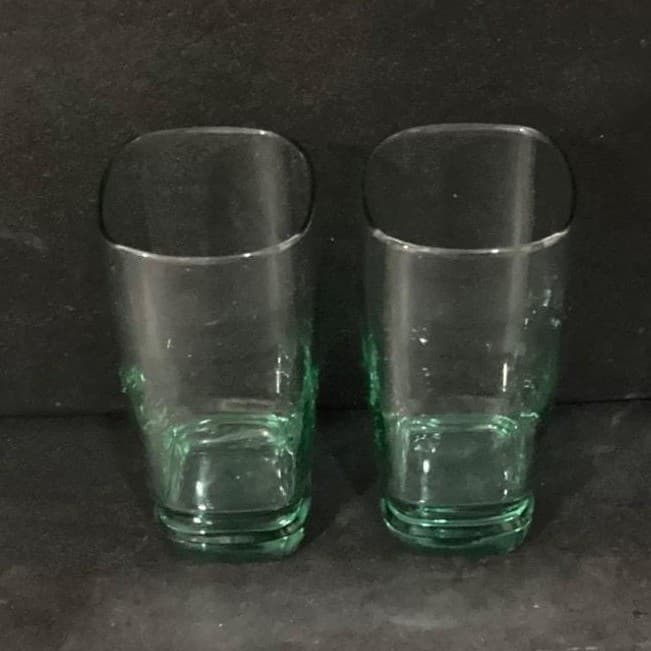 Libbey Glass Carrington Green-Tinted Glasses, Set of 2, Square Bottom Tumblers - Thumbnail 3