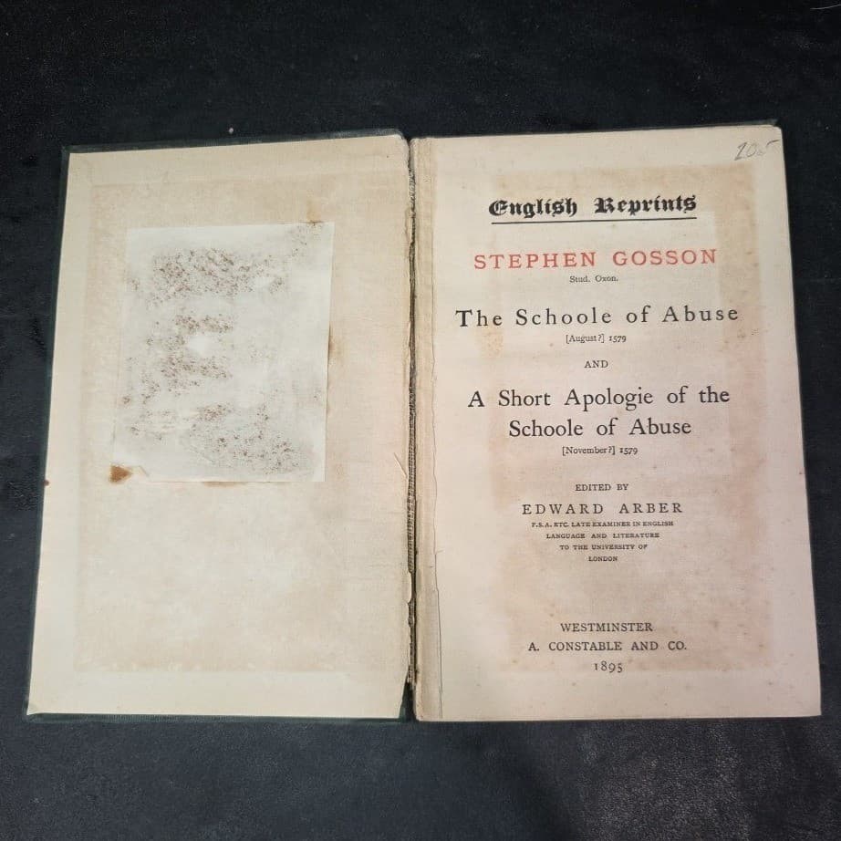 The School of Abuse Stephen Gosson 1895 Arber's English Reprint Green Cloth Book - Thumbnail 3