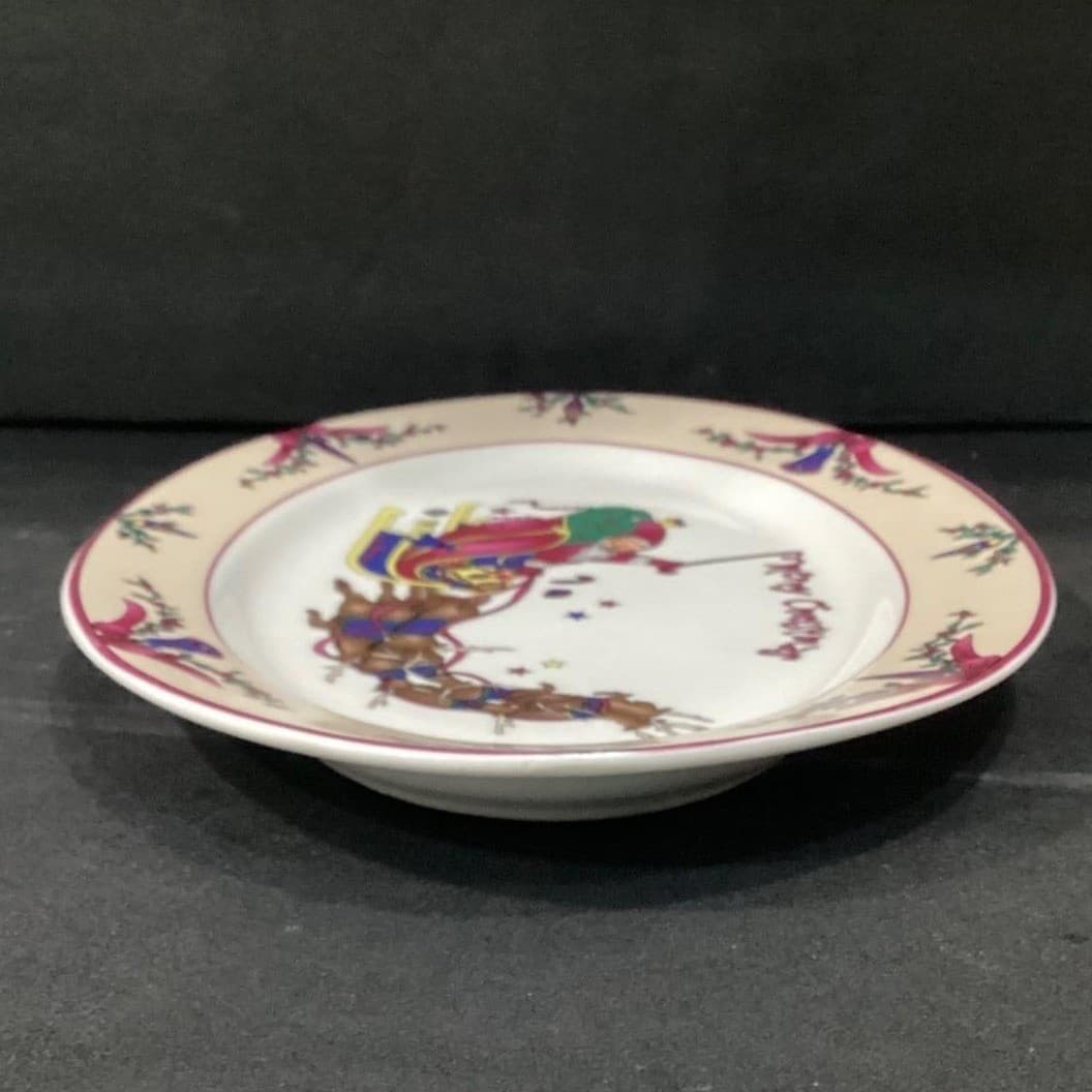 GEI "Merry Christmas" Oval Platter, Santa Riding In Sleigh & Reindeer, Vtg Tray - Thumbnail 7