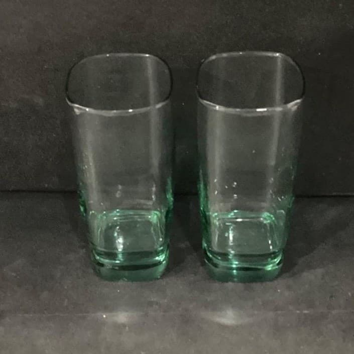 Libbey Glass Carrington Green-Tinted Glasses, Set of 2, Square Bottom Tumblers - Thumbnail 5