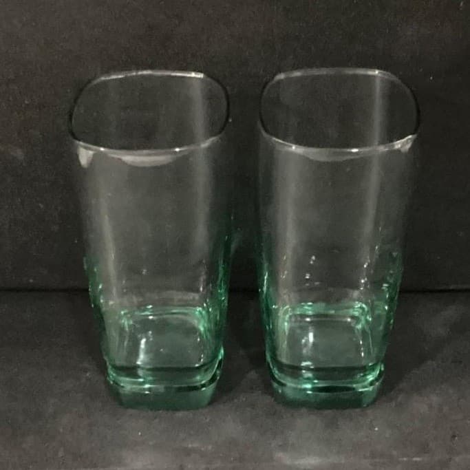 Libbey Glass Carrington Green-Tinted Glasses, Set of 2, Square Bottom Tumblers - Thumbnail 4