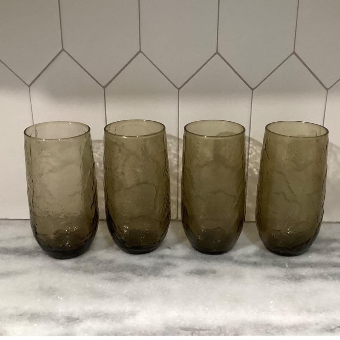 Anchor Hocking Sherwood Spicy Brown Tumblers, Set of 4, Vintage Textured Glasses - Thumbnail 9