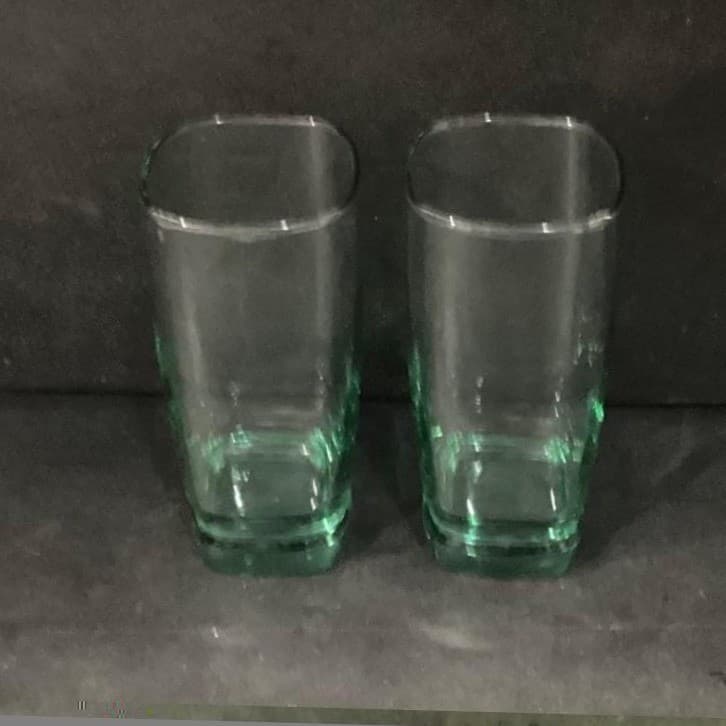 Libbey Glass Carrington Green-Tinted Glasses, Set of 2, Square Bottom Tumblers - Thumbnail 8