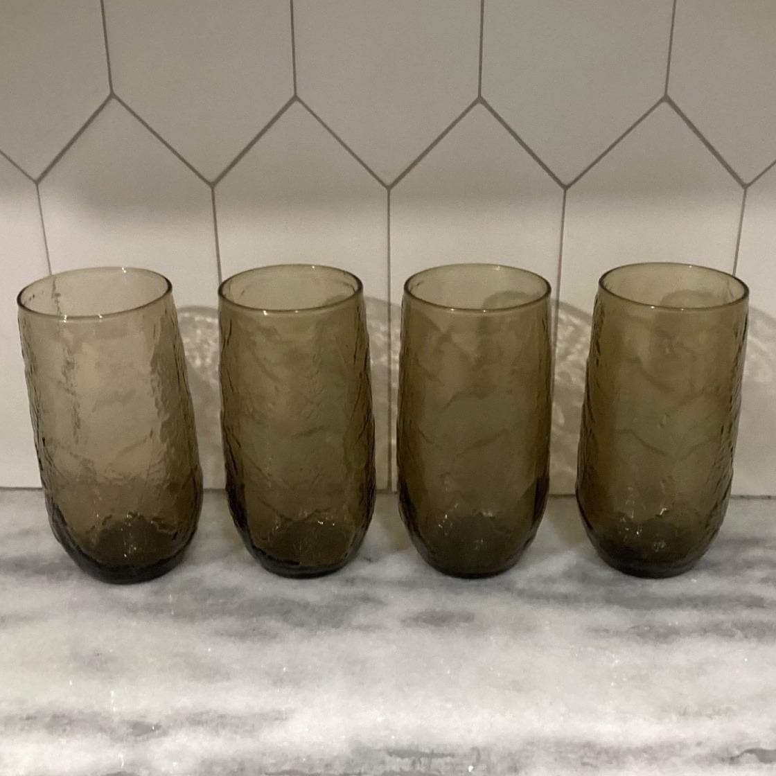 Anchor Hocking Sherwood Spicy Brown Tumblers, Set of 4, Vintage Textured Glasses - Thumbnail 8