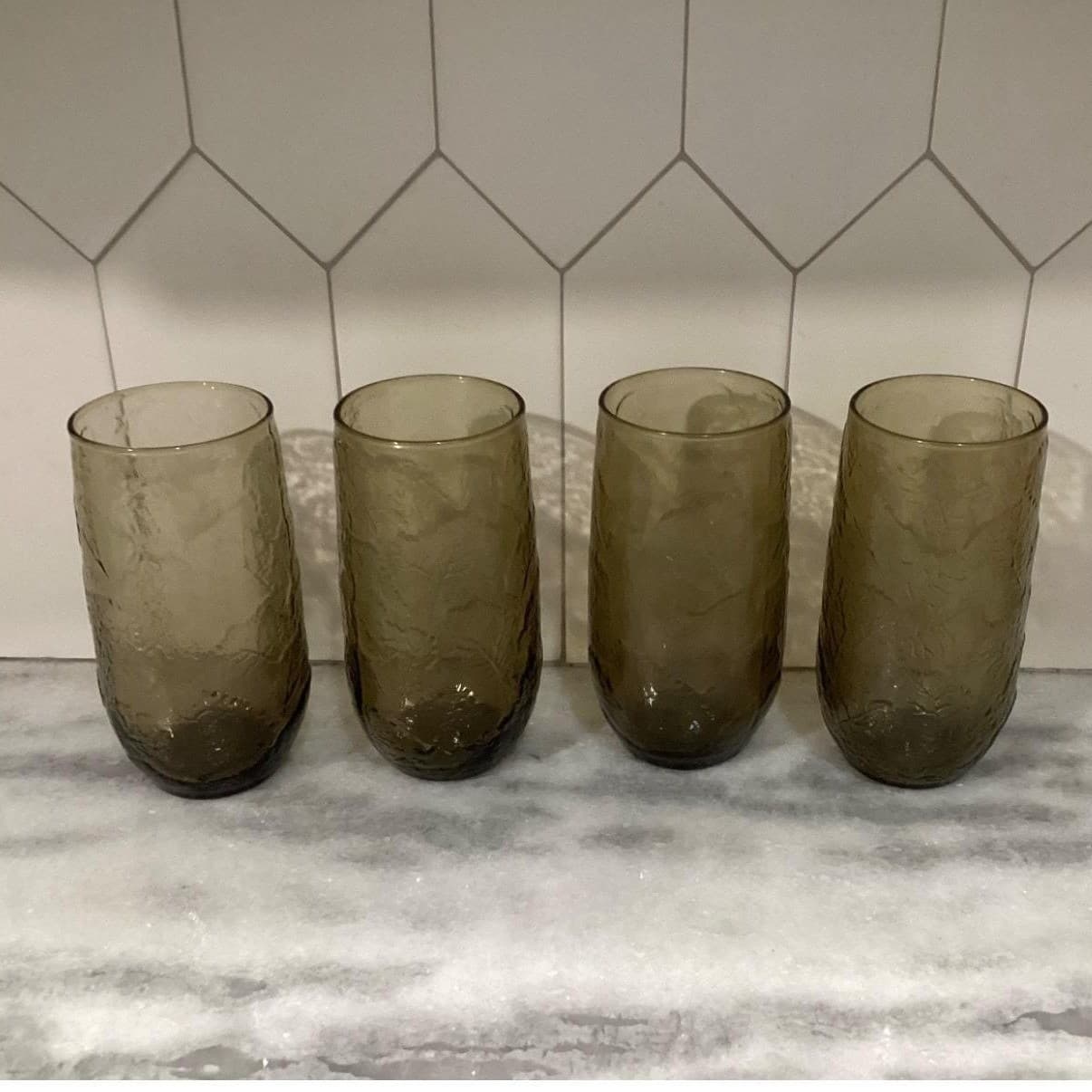 Anchor Hocking Sherwood Spicy Brown Tumblers, Set of 4, Vintage Textured Glasses - Thumbnail 11