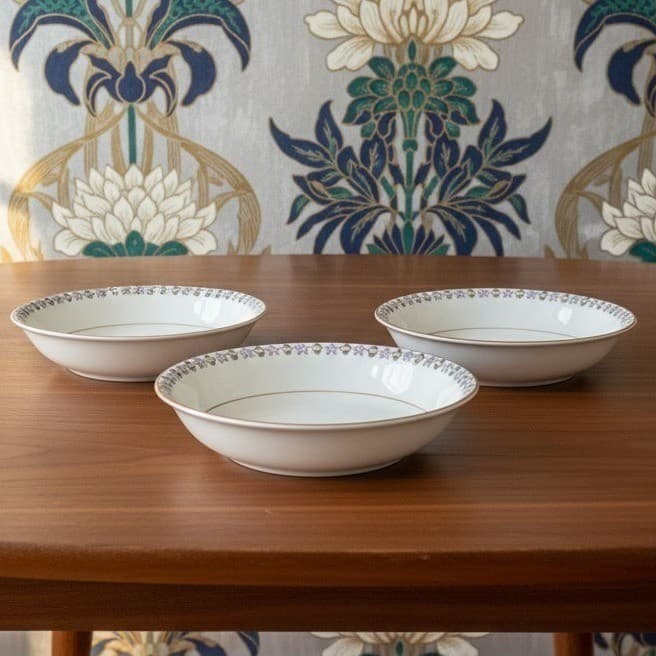 Noritake Nippon Berry Bowls, Set of 3, Blue Cornflowers, Vintage Japan Porcelain