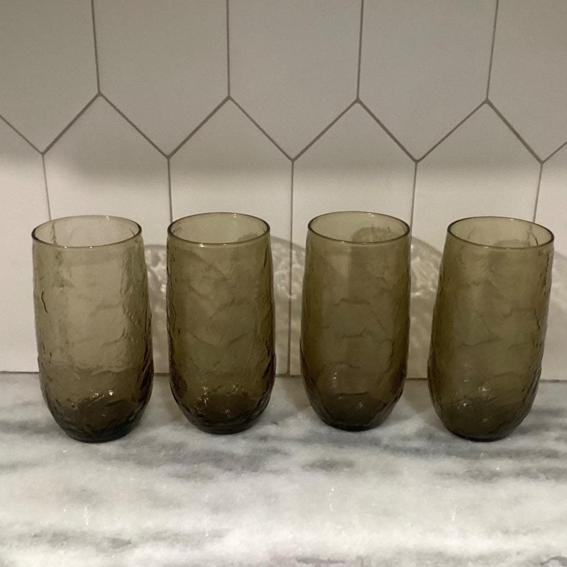 Anchor Hocking Sherwood Spicy Brown Tumblers, Set of 4, Vintage Textured Glasses - Thumbnail 10