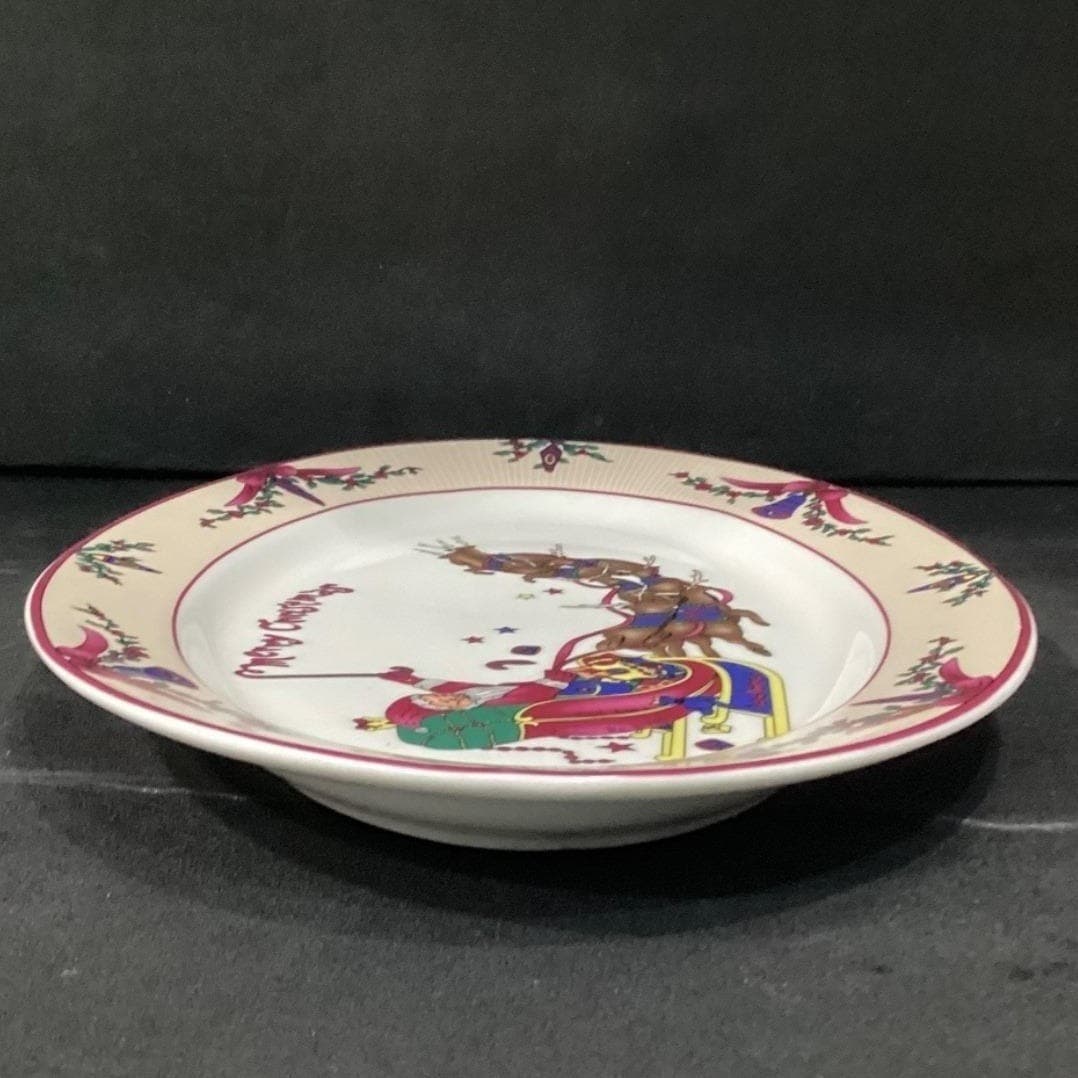 GEI "Merry Christmas" Oval Platter, Santa Riding In Sleigh & Reindeer, Vtg Tray - Thumbnail 9