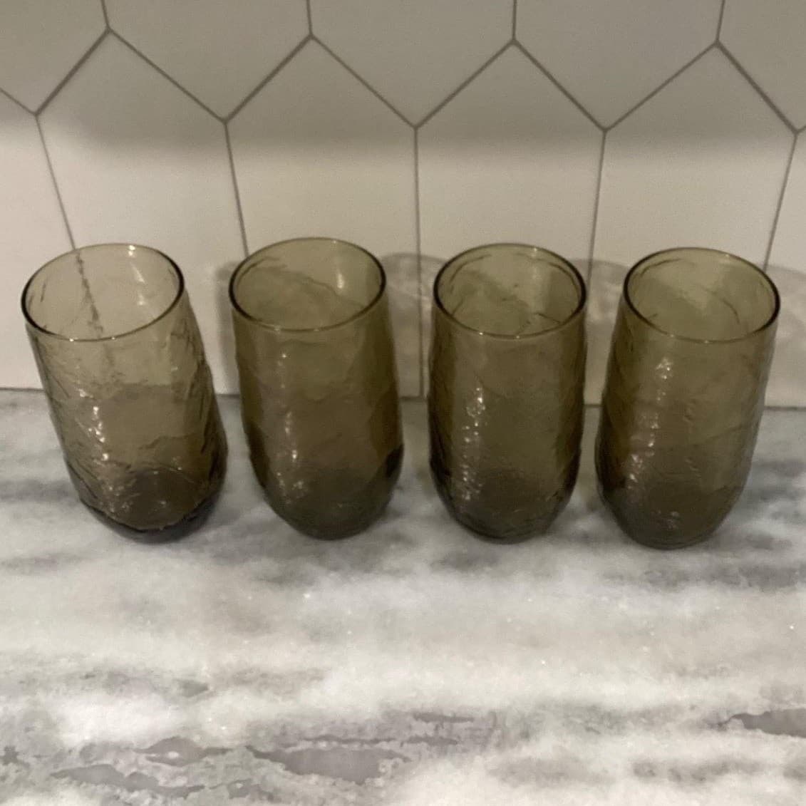 Anchor Hocking Sherwood Spicy Brown Tumblers, Set of 4, Vintage Textured Glasses - Thumbnail 3