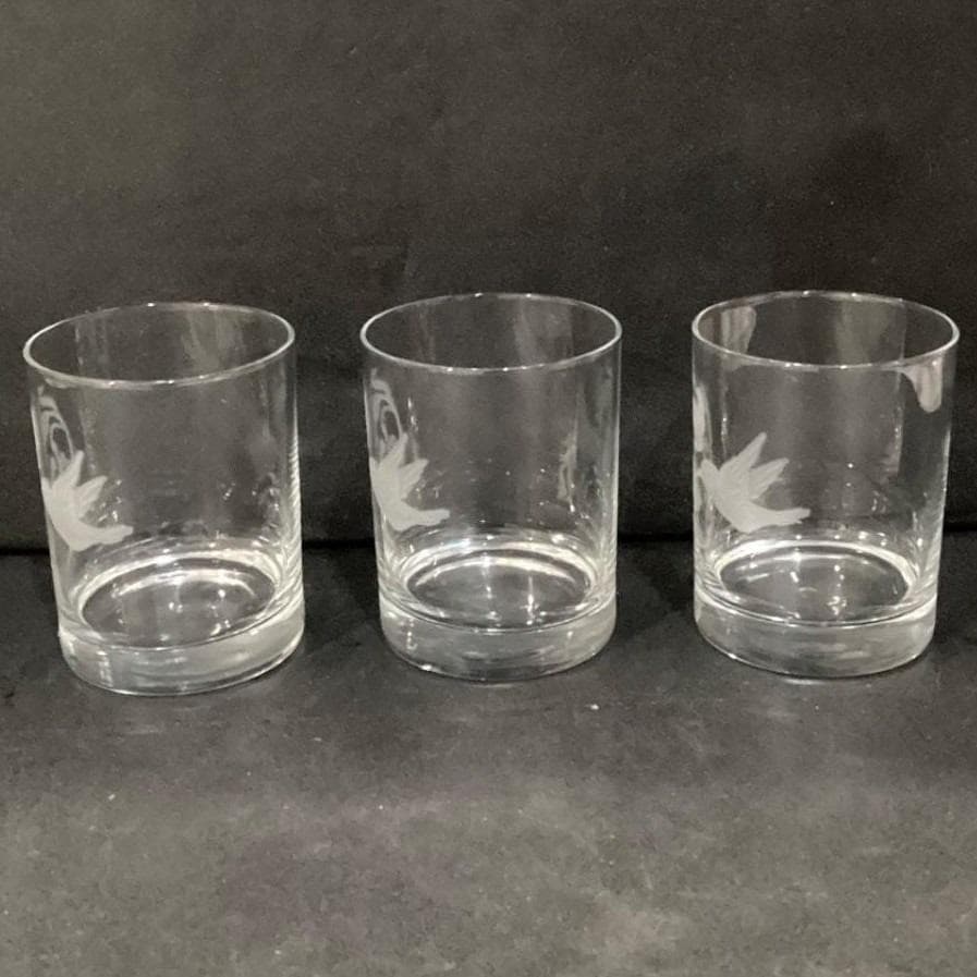 Etched Hummingbird Floral Rocks Glasses, Set of 3, Vintage Clear Lowball Tumbler - Thumbnail 11