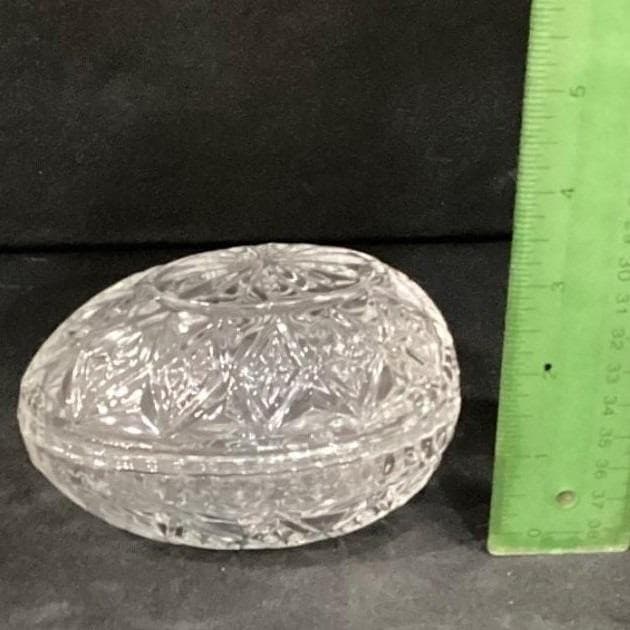 Indiana Glass Tiara Lead Crystal Easter Egg Trinket Box, Clear Pressed Glassware - Thumbnail 2