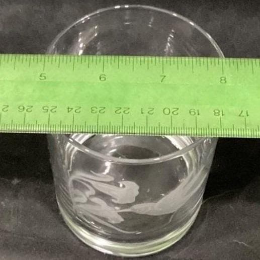 Etched Hummingbird Floral Rocks Glasses, Set of 3, Vintage Clear Lowball Tumbler - Thumbnail 3