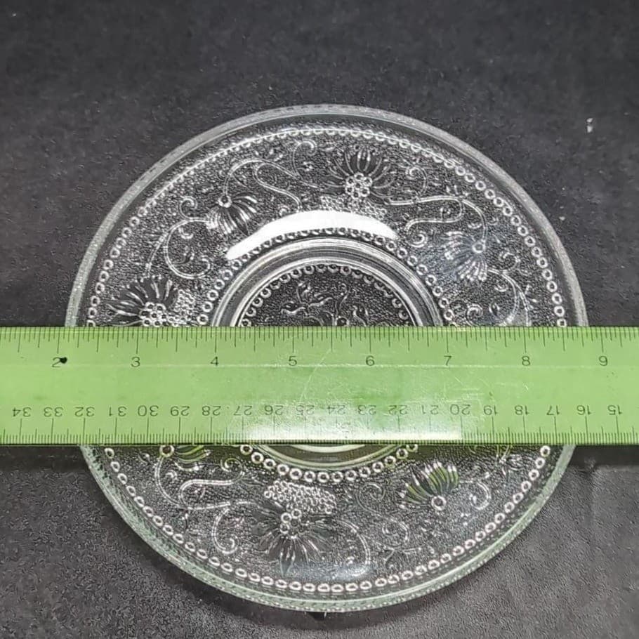 Sandwich Glass Clear Bread Plates, Set of 4, Vintage Floral Scroll Pattern - Thumbnail 5