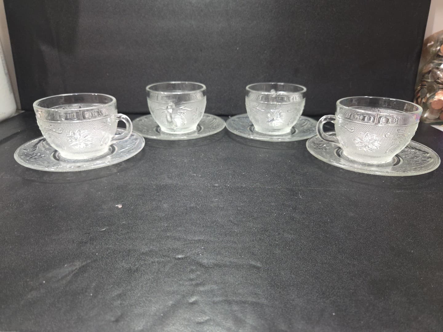 Anchor Hocking Sandwich Pattern Cups & Saucers, Set of 4, Vtg Snack Set, 8 Piece - Thumbnail 4
