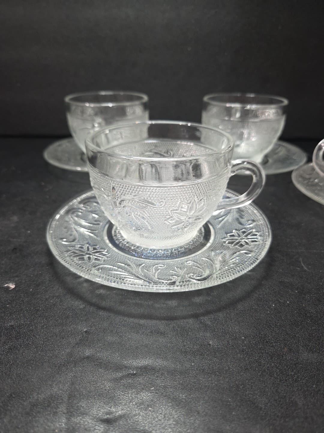 Anchor Hocking Sandwich Pattern Cups & Saucers, Set of 4, Vtg Snack Set, 8 Piece - Thumbnail 5