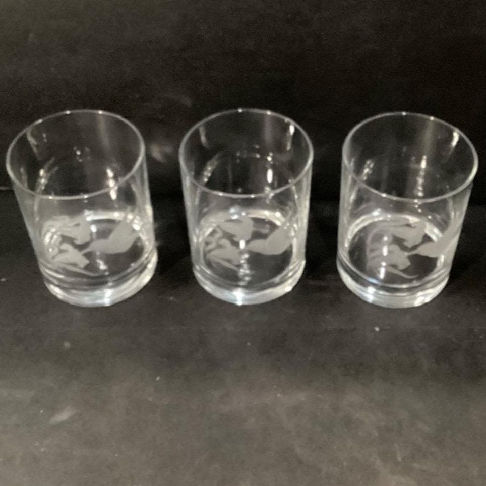 Etched Hummingbird Floral Rocks Glasses, Set of 3, Vintage Clear Lowball Tumbler - Thumbnail 6