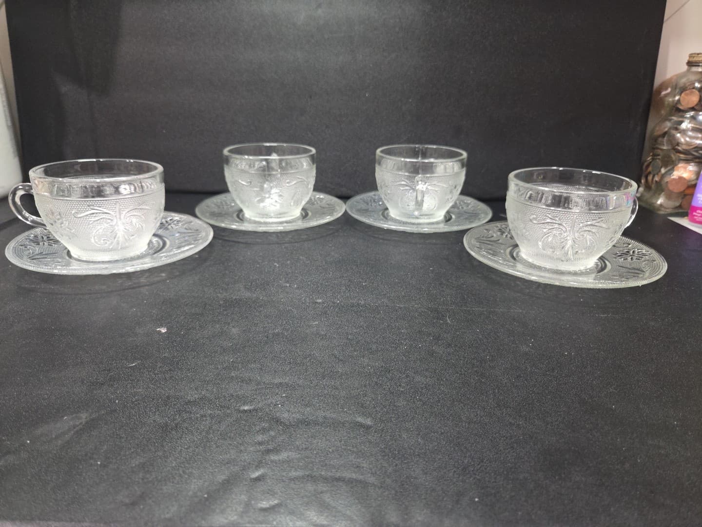 Anchor Hocking Sandwich Pattern Cups & Saucers, Set of 4, Vtg Snack Set, 8 Piece - Thumbnail 2