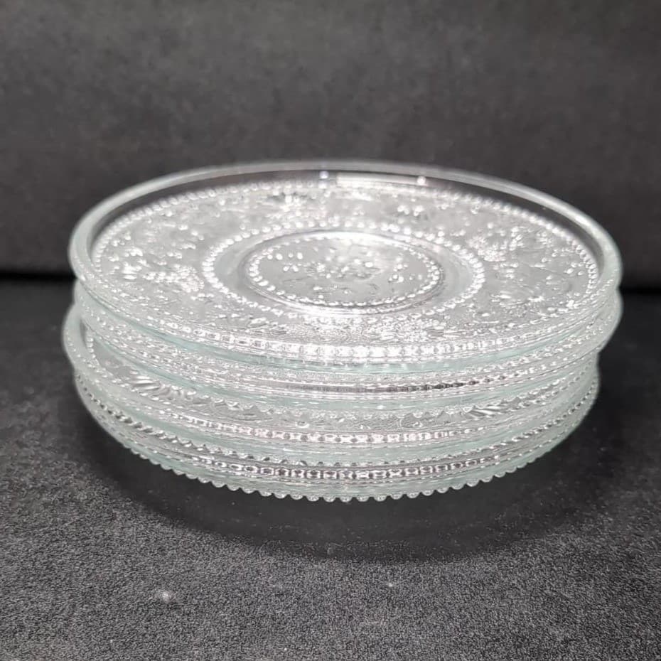 Sandwich Glass Clear Bread Plates, Set of 4, Vintage Floral Scroll Pattern - Thumbnail 7