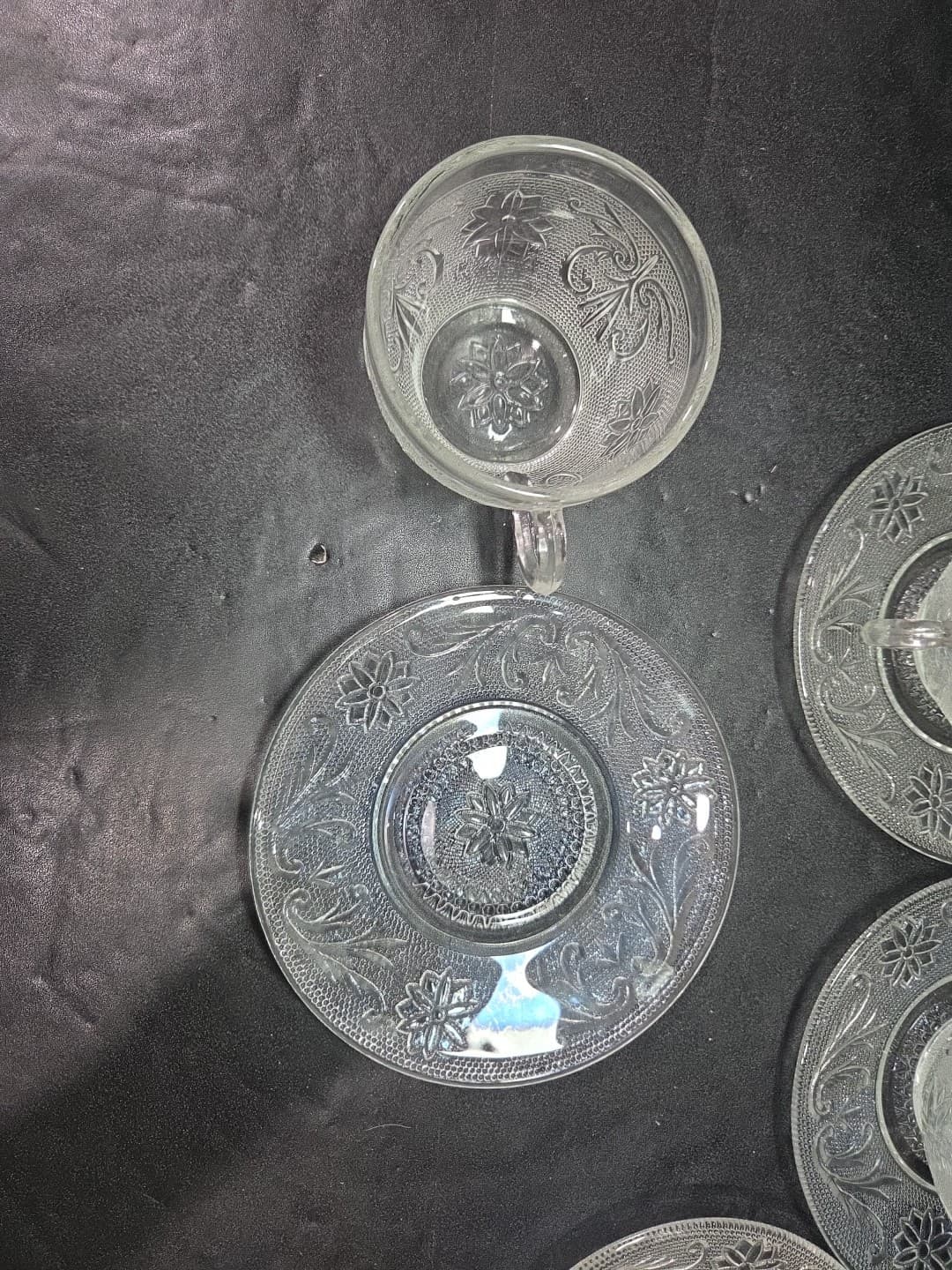 Anchor Hocking Sandwich Pattern Cups & Saucers, Set of 4, Vtg Snack Set, 8 Piece - Thumbnail 6