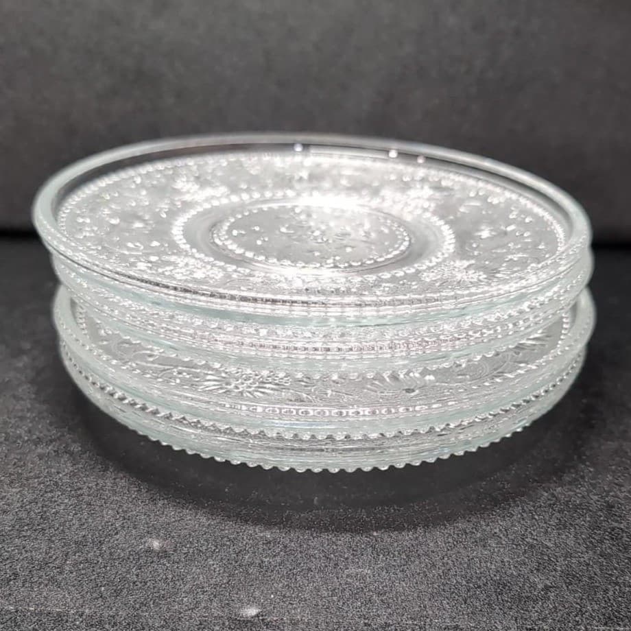 Sandwich Glass Clear Bread Plates, Set of 4, Vintage Floral Scroll Pattern - Thumbnail 8