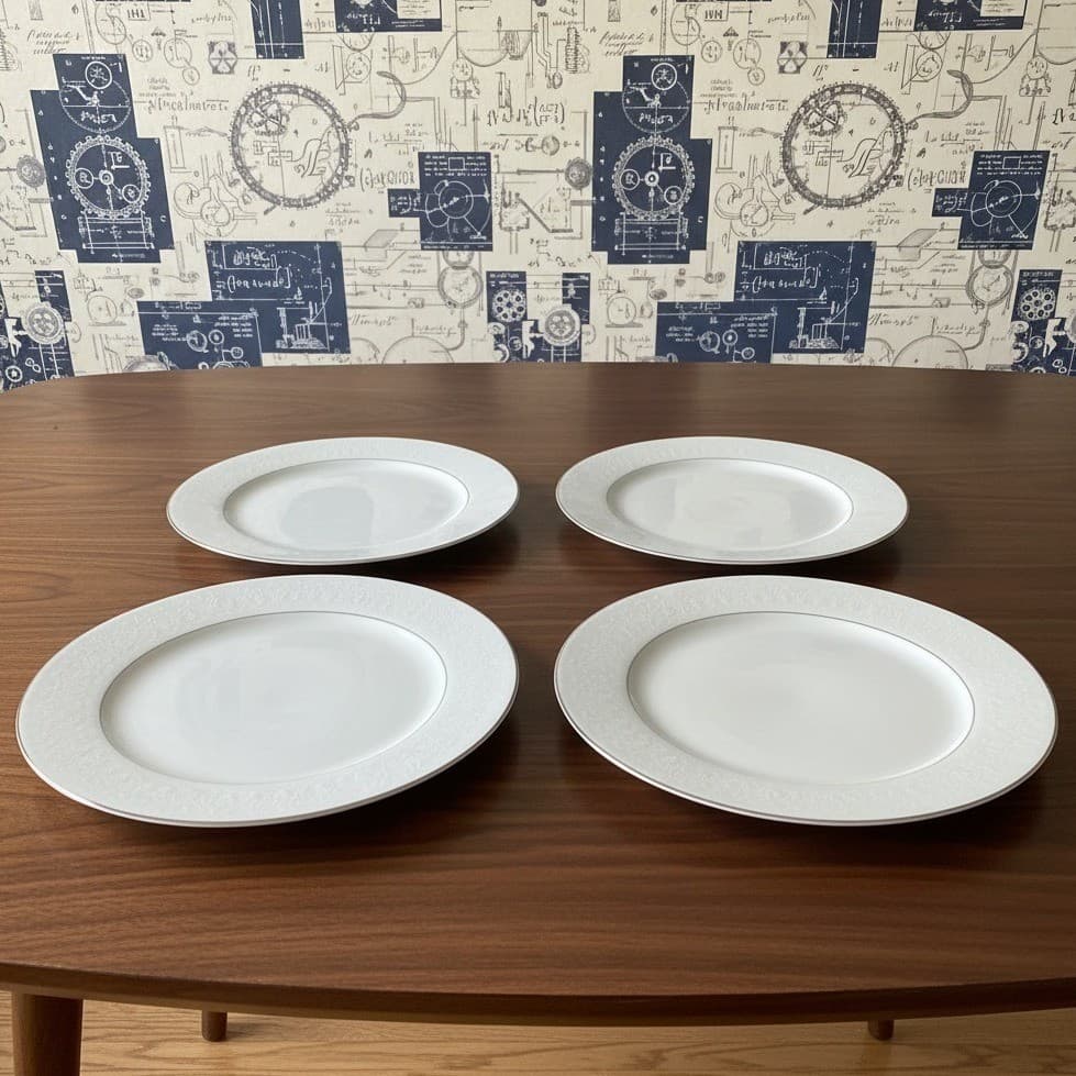 Crown Victoria "Lovelace" Dinner Plates, Set of 4, Platinum Trim, Vintage China
