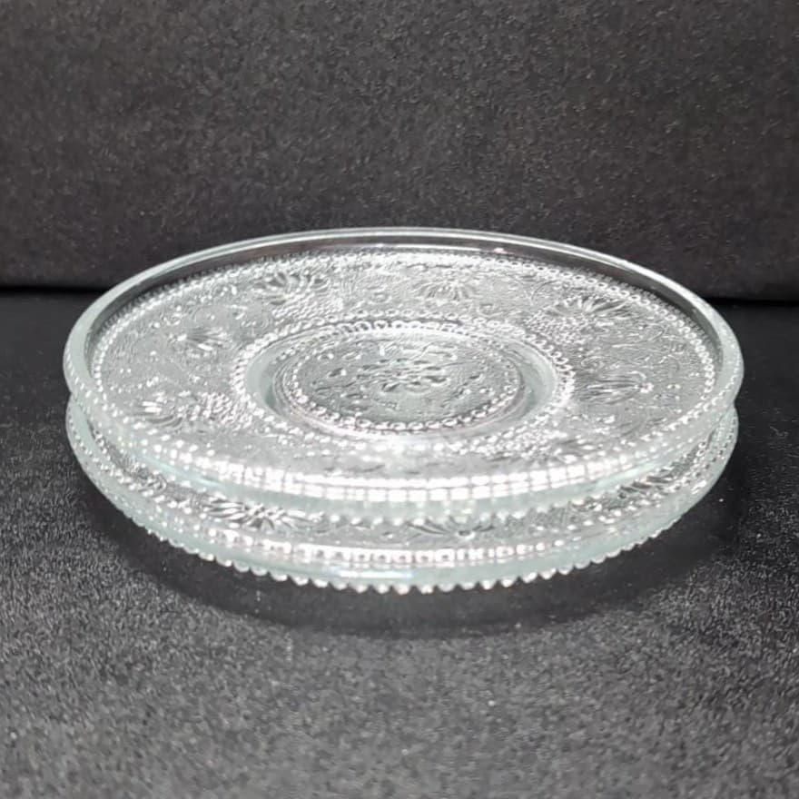 Sandwich Glass Clear Bread Plates, Set of 2, Vintage Floral Scroll Pattern - Thumbnail 9