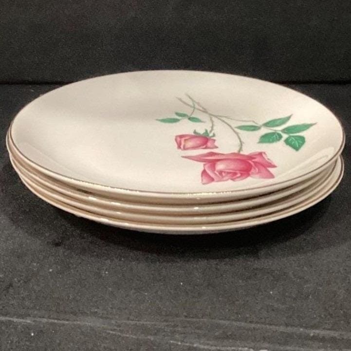Canonsburg Bermuda Rose Salad Plates, Set of 4, Mid-Century Pottery, Dinnerware - Thumbnail 8