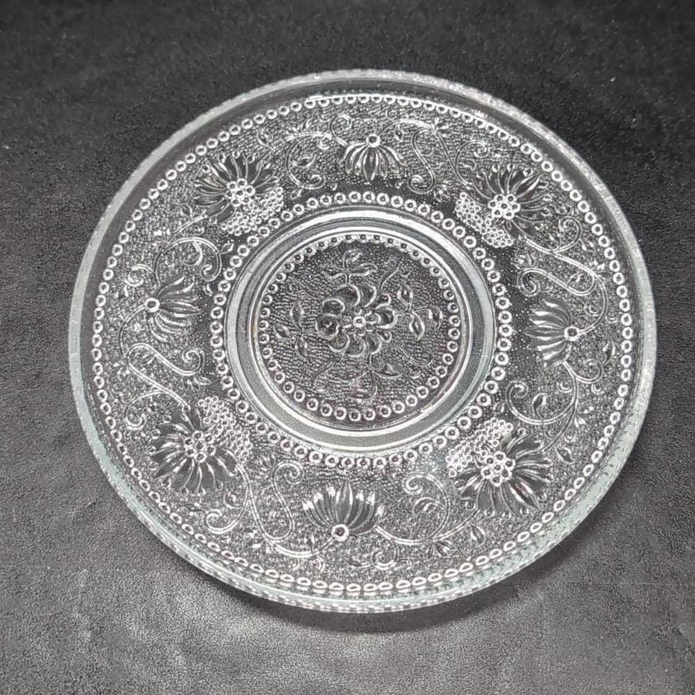 Sandwich Glass Clear Bread Plates, Set of 2, Vintage Floral Scroll Pattern - Thumbnail 4