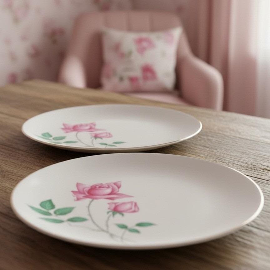 Canonsburg Bermuda Rose Salad Plates, Set of 2, Mid Century Pottery, Dinnerware