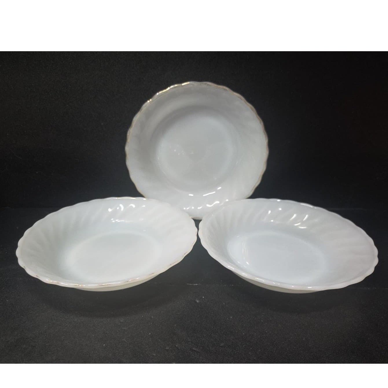 Anchor Hocking Fire King White Bowls, Set of 3, Vintage Milk Glass Dinnerware - Thumbnail 2