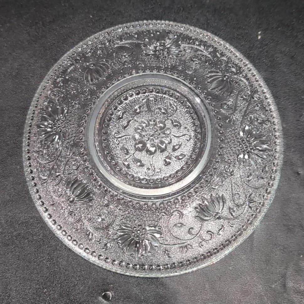 Sandwich Glass Clear Bread Plates, Set of 4, Vintage Floral Scroll Pattern - Thumbnail 4