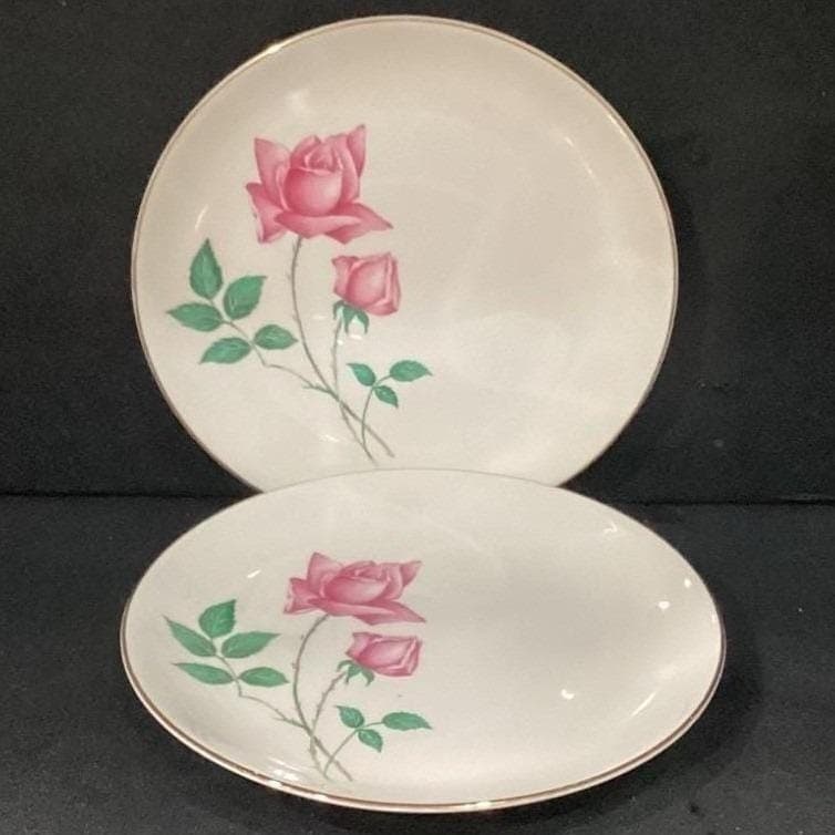 Canonsburg Bermuda Rose Salad Plates, Set of 2, Mid Century Pottery, Dinnerware - Thumbnail 5