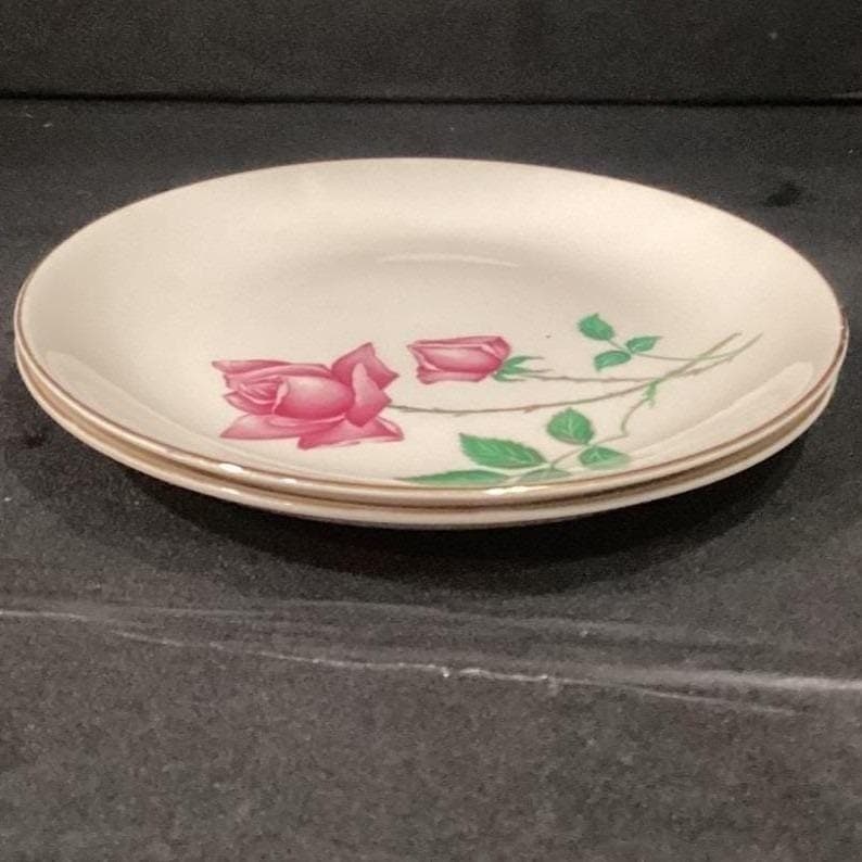 Canonsburg Bermuda Rose Salad Plates, Set of 2, Mid Century Pottery, Dinnerware - Thumbnail 7