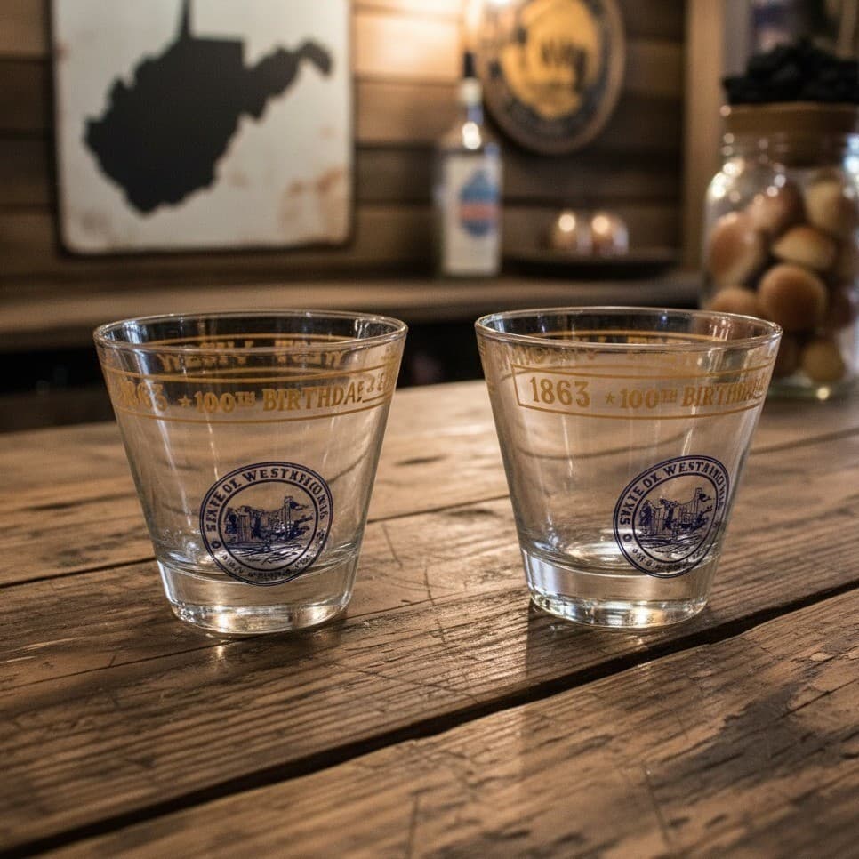 West Virginia Centennial 1863-1963 Cocktail Glasses, Set of 2, Souvenir Barware