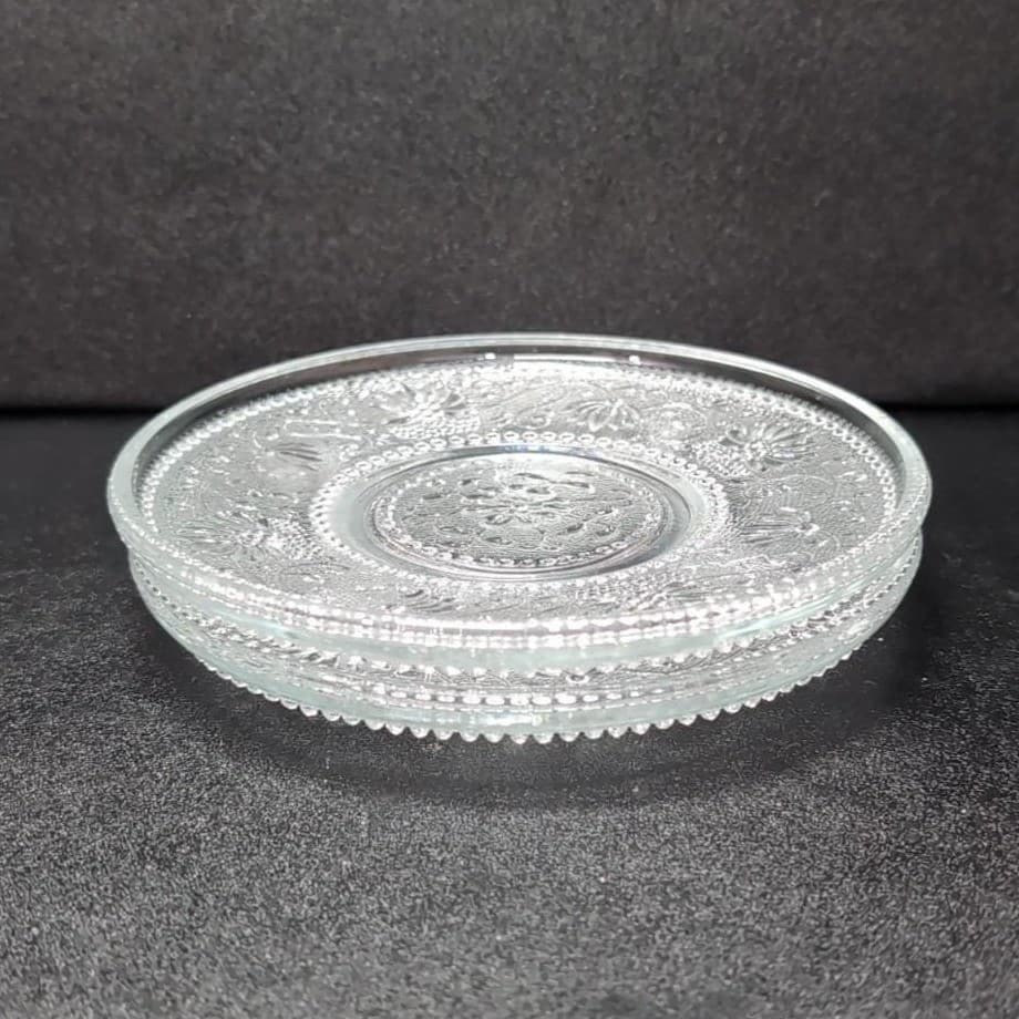 Sandwich Glass Clear Bread Plates, Set of 2, Vintage Floral Scroll Pattern - Thumbnail 8