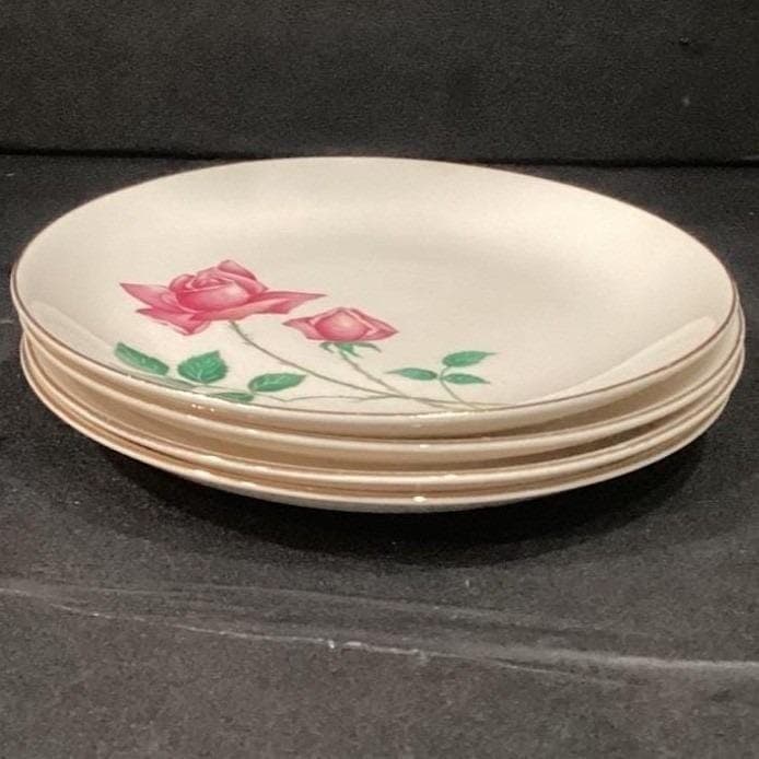 Canonsburg Bermuda Rose Salad Plates, Set of 4, Mid-Century Pottery, Dinnerware - Thumbnail 6