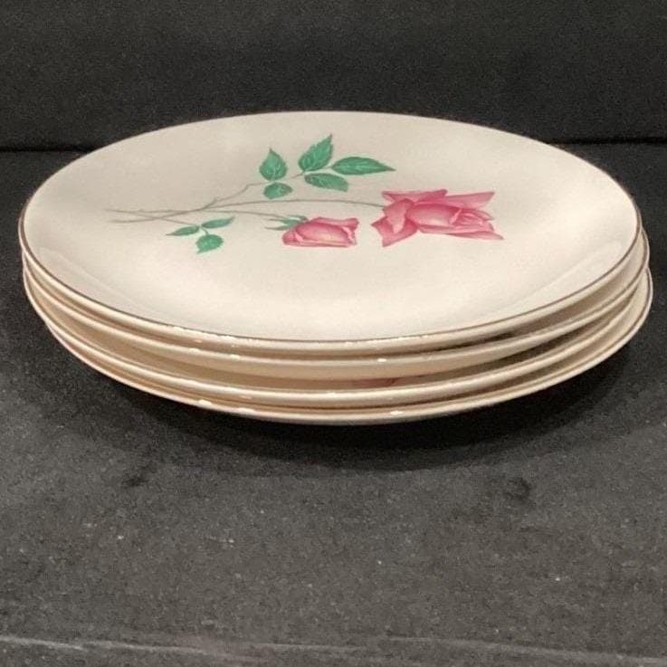 Canonsburg Bermuda Rose Salad Plates, Set of 4, Mid-Century Pottery, Dinnerware - Thumbnail 9