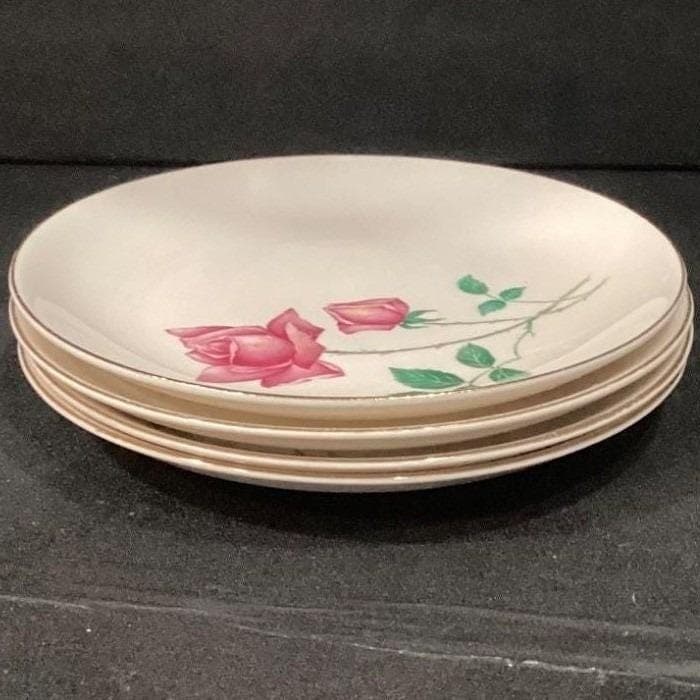 Canonsburg Bermuda Rose Salad Plates, Set of 4, Mid-Century Pottery, Dinnerware - Thumbnail 7