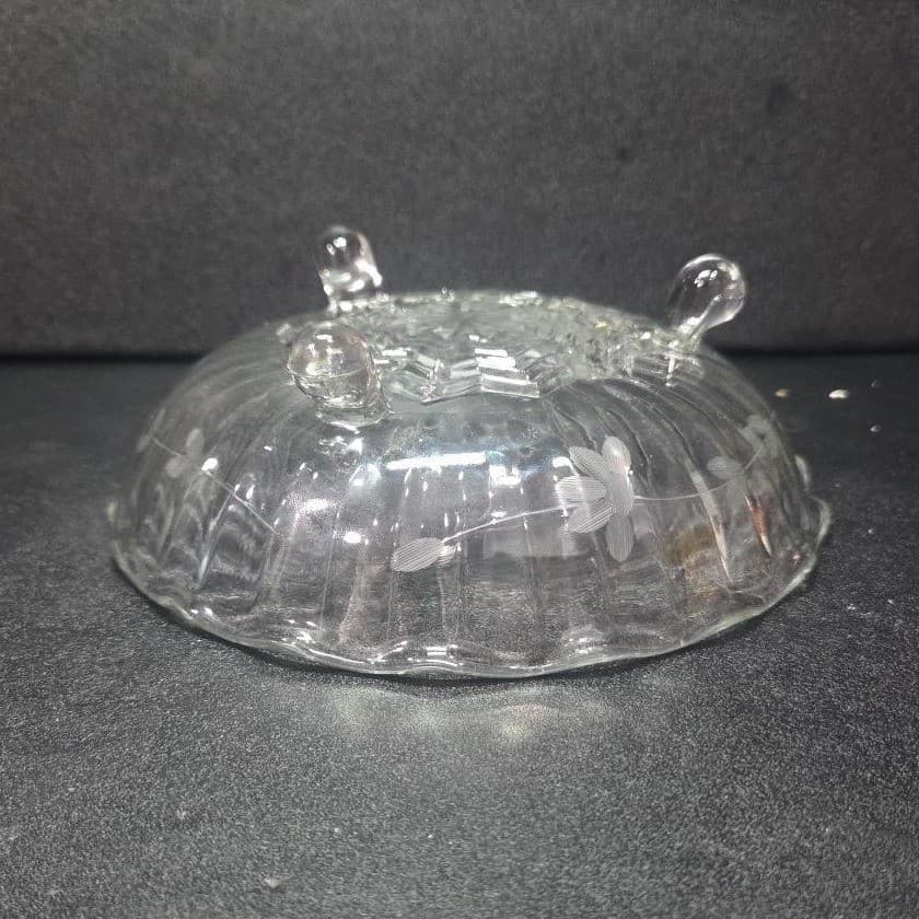 Anchor Hocking Floral Etched Candy Bowl, Tri-Footed Glass Dish, Clear Glassware - Thumbnail 9