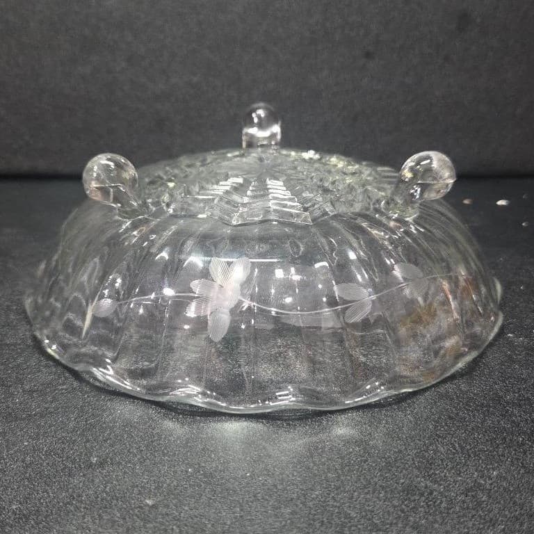 Anchor Hocking Floral Etched Candy Bowl, Tri-Footed Glass Dish, Clear Glassware - Thumbnail 7