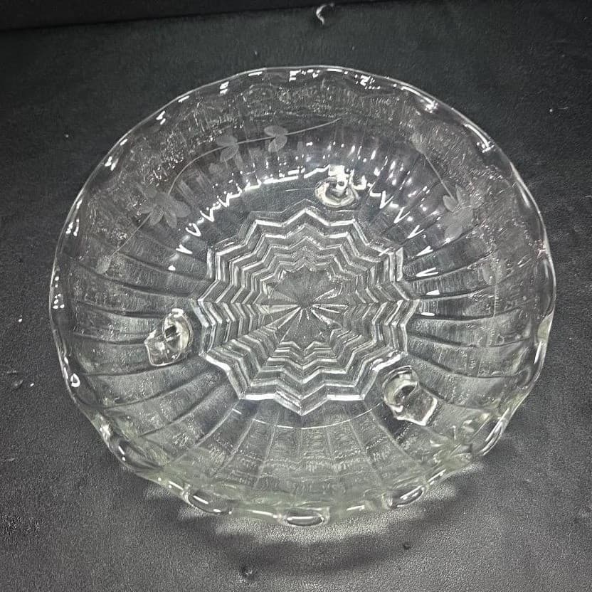 Anchor Hocking Floral Etched Candy Bowl, Tri-Footed Glass Dish, Clear Glassware - Thumbnail 3