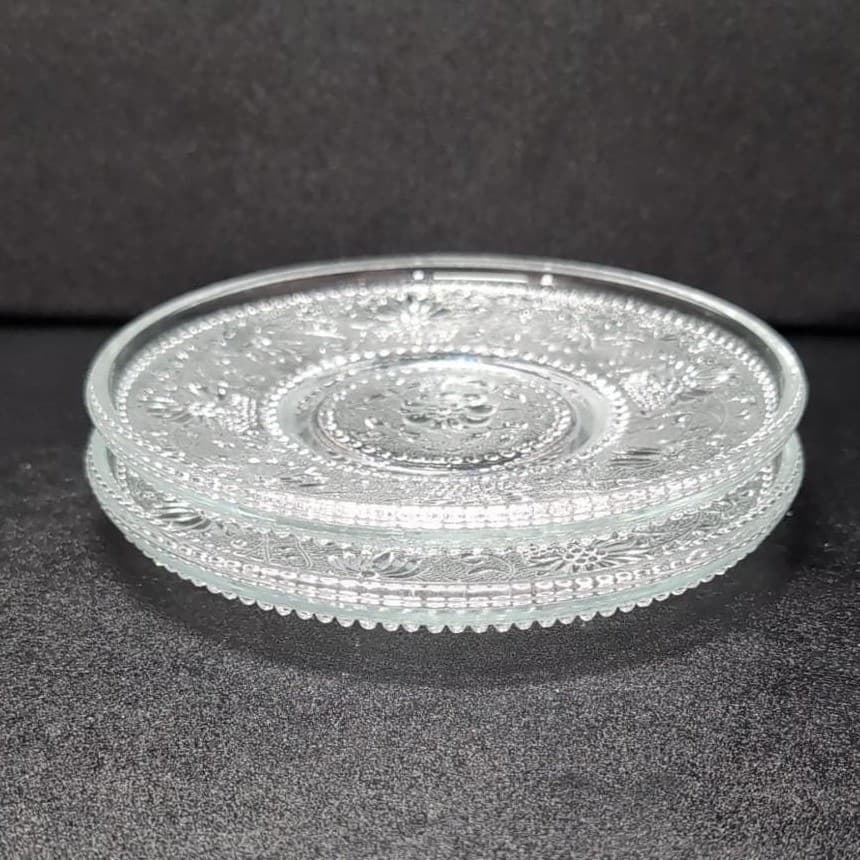 Sandwich Glass Clear Bread Plates, Set of 2, Vintage Floral Scroll Pattern - Thumbnail 6