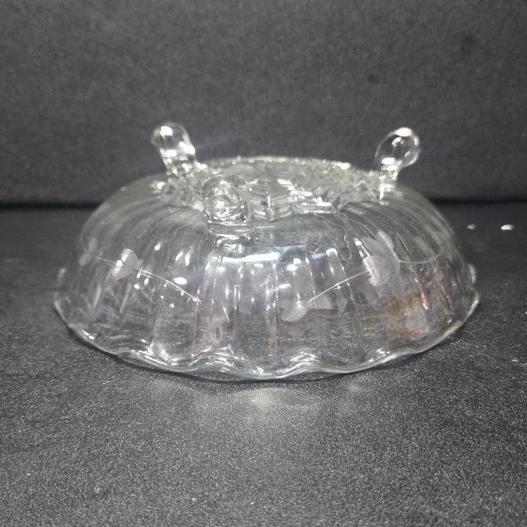 Anchor Hocking Floral Etched Candy Bowl, Tri-Footed Glass Dish, Clear Glassware - Thumbnail 10