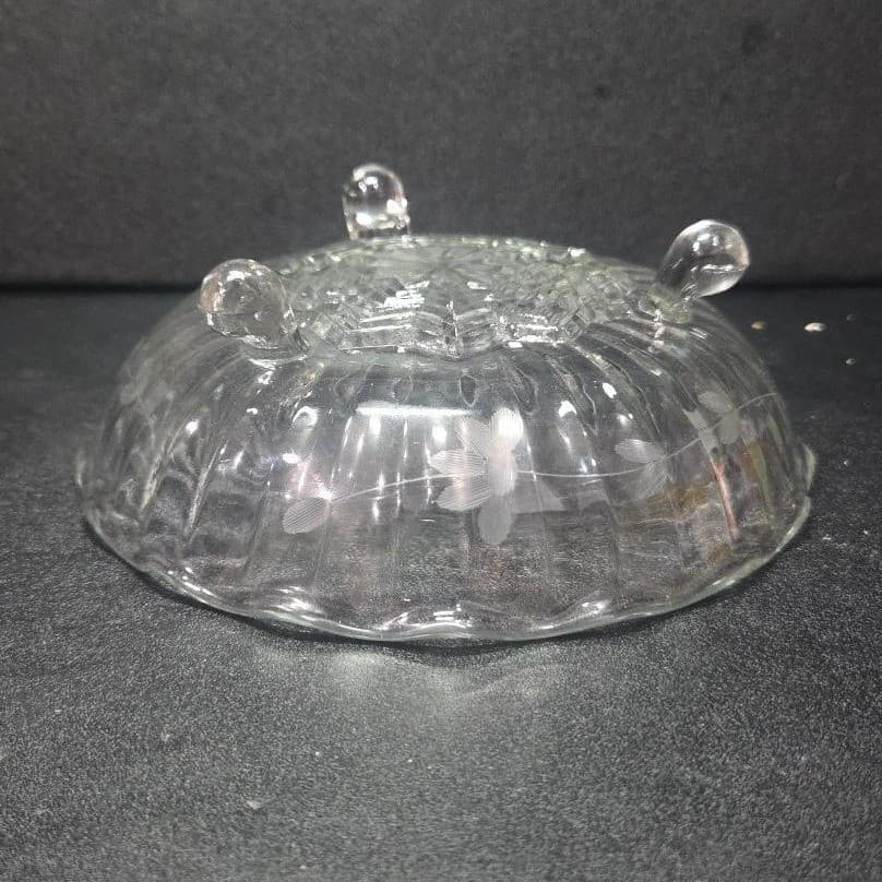 Anchor Hocking Floral Etched Candy Bowl, Tri-Footed Glass Dish, Clear Glassware - Thumbnail 8