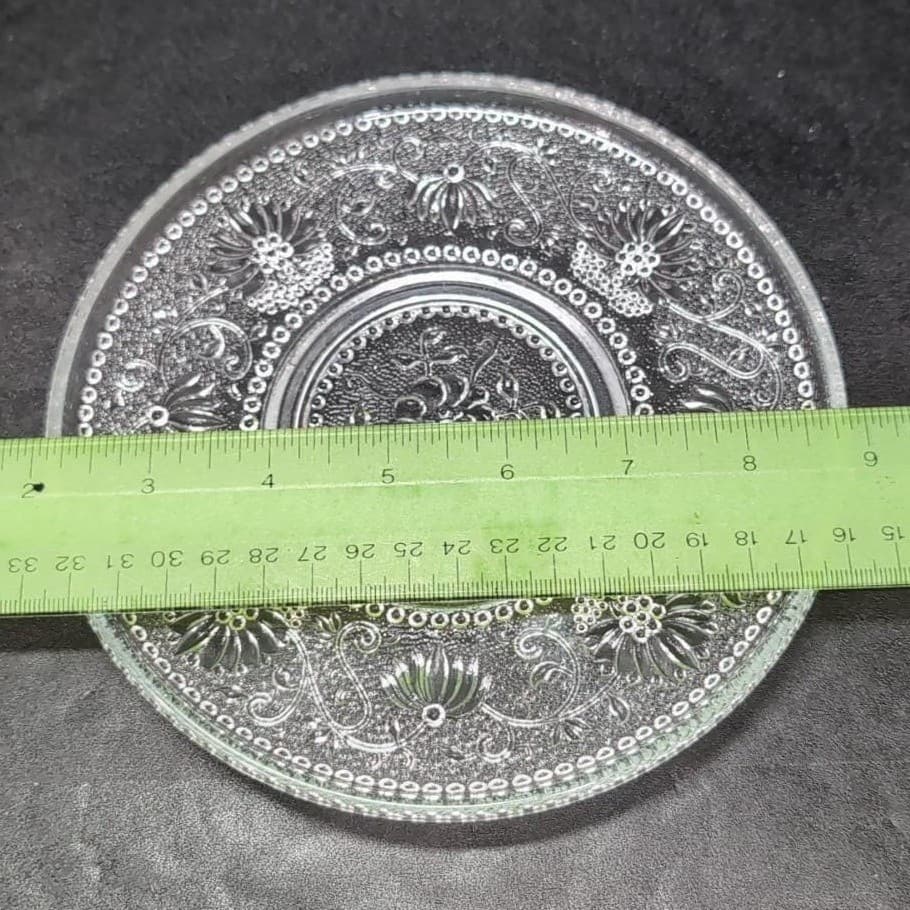 Sandwich Glass Clear Bread Plates, Set of 2, Vintage Floral Scroll Pattern - Thumbnail 5