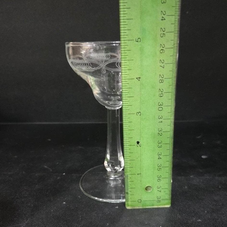 Libbey Needle Etched Cordial Glass, Vintage Liqueur Stemware, Barware Accessory - Thumbnail 2