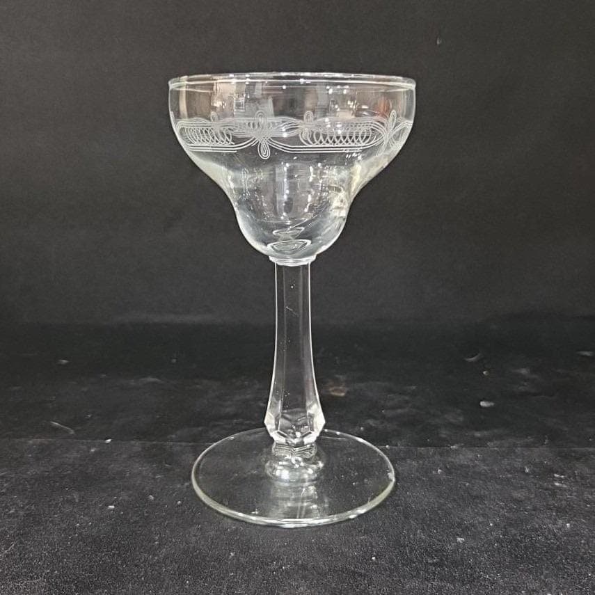Libbey Needle Etched Cordial Glass, Vintage Liqueur Stemware, Barware Accessory - Thumbnail 9