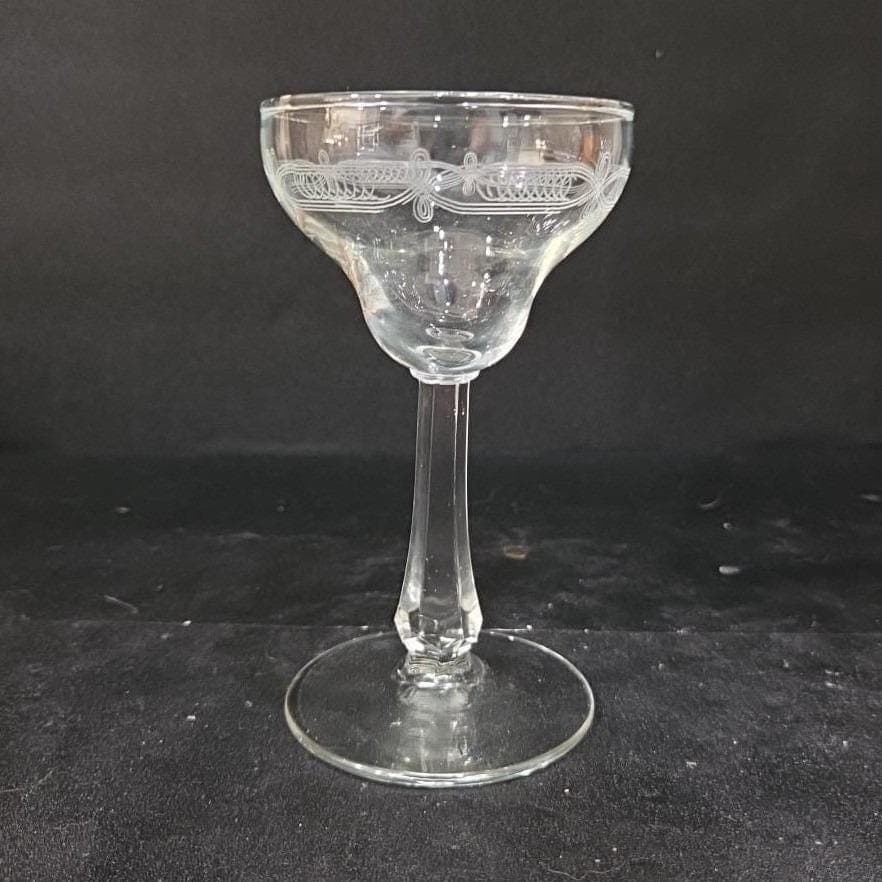 Libbey Needle Etched Cordial Glass, Vintage Liqueur Stemware, Barware Accessory - Thumbnail 8