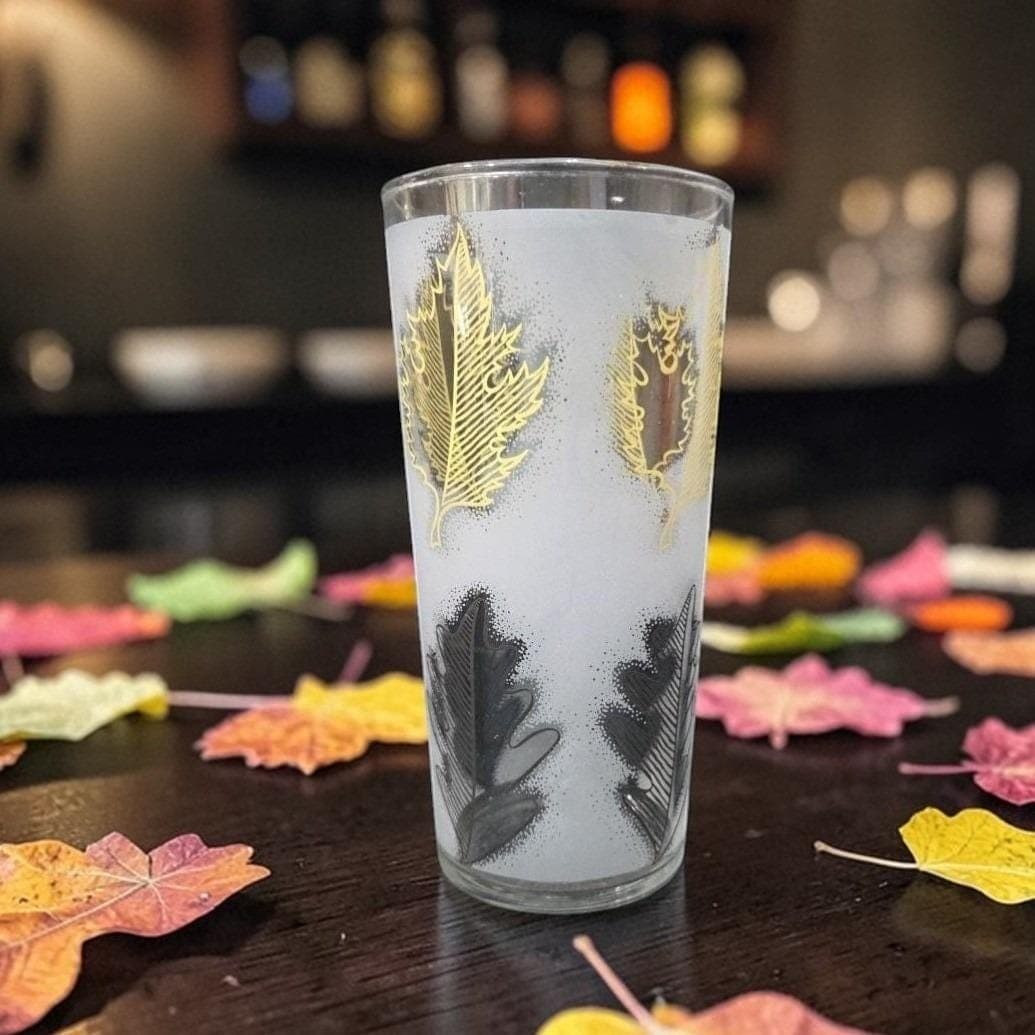 Libbey Frosted Oak Leaf Cocktail Glass, Vintage Replacement Tumbler, Drinkware