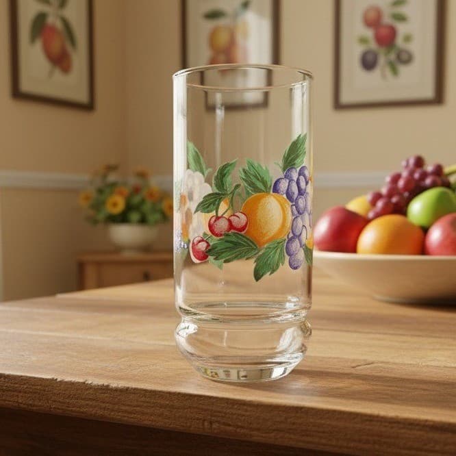 Oneida Orchard 16oz Glass Tumbler, Vintage Fruit Themed Glassware, Drinkware